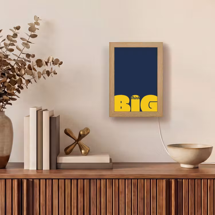 Think big - Blauw - Geel Light Box met kabel (Tafellamp) klein -sfeer2