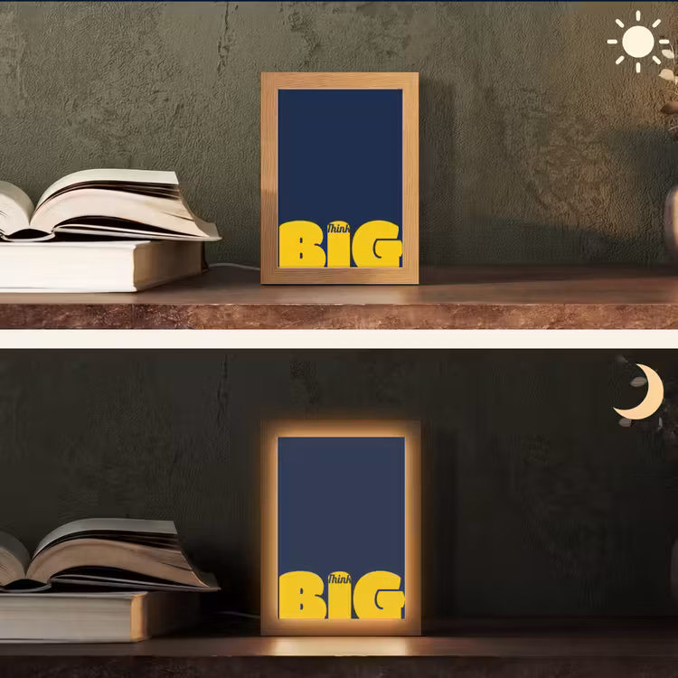 Think big - Blauw - Geel Light Box met kabel (Tafellamp) klein -sfeer3