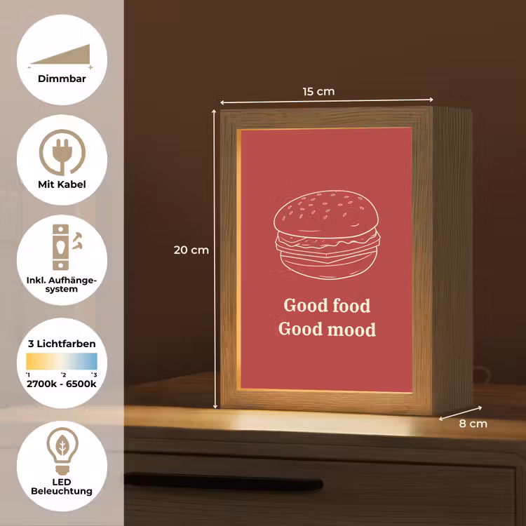 Dieprood - Lijntekening - Tekst - Hamburger Light Box met kabel (Tafellamp) klein -USP_DE