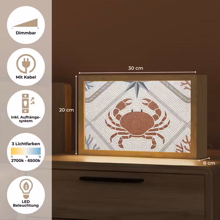 Dier - Mozaïek - Zee - Klassiek - Bruin Light Box met kabel (Tafellamp) klein -USP_DE