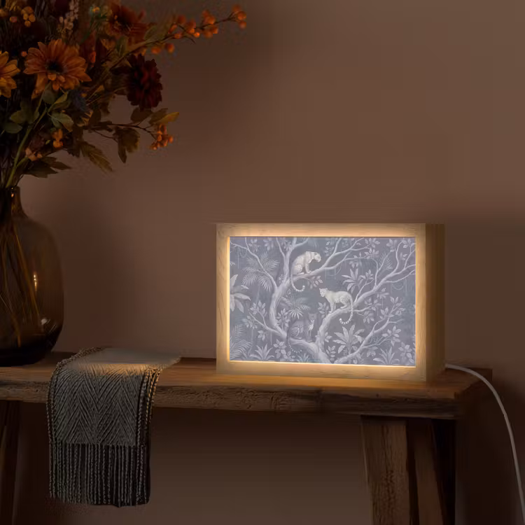 Dieren - Jungle - Illustratie - Bomen - Blauw Light Box met kabel (Tafellamp) klein -sfeer4