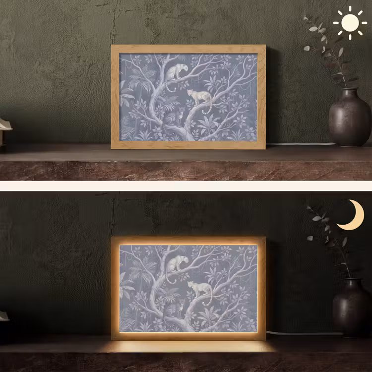 Dieren - Jungle - Illustratie - Bomen - Blauw Light Box met kabel (Tafellamp) klein -sfeer3