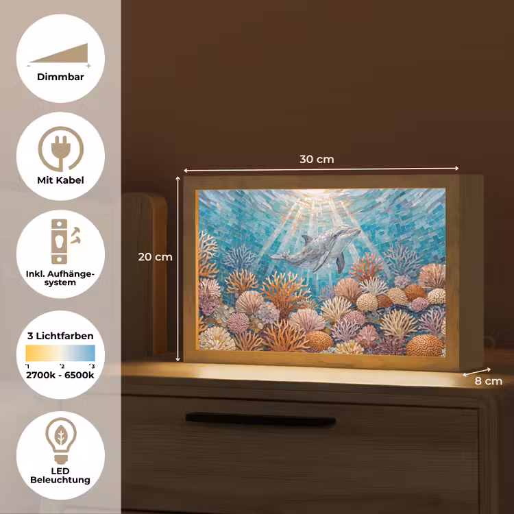 Dieren - Mozaïek - Oceaan - Koraal - Blauw Light Box met kabel (Tafellamp) klein -USP_DE