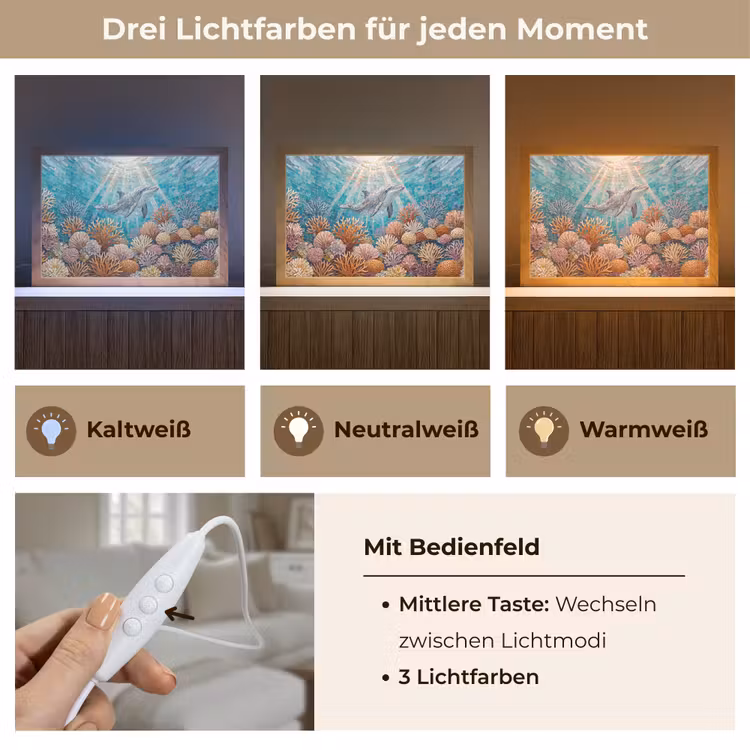 Dieren - Mozaïek - Oceaan - Koraal - Blauw Light Box met kabel (Tafellamp) klein -USP_lichtkleurDE
