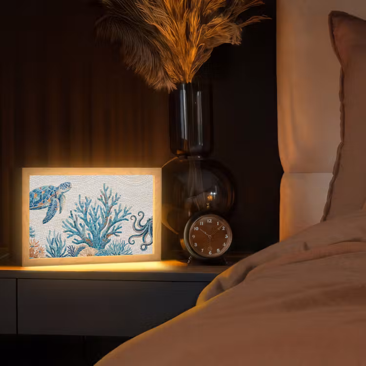 Dieren - Onderwater - Natuur - Mozaïek - Blauw Light Box met kabel (Tafellamp) klein -sfeer1