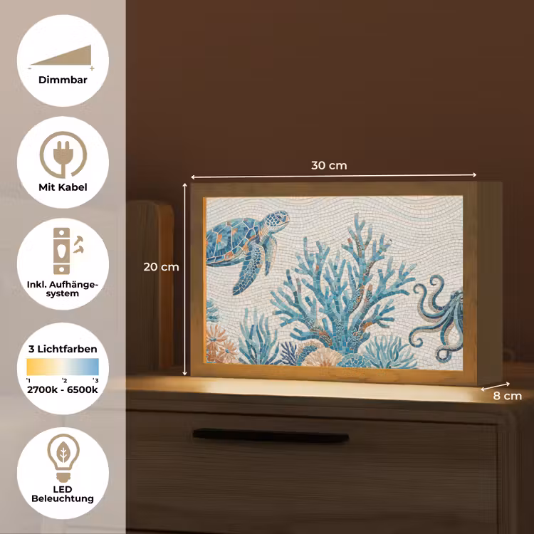 Dieren - Onderwater - Natuur - Mozaïek - Blauw Light Box met kabel (Tafellamp) klein -USP_DE