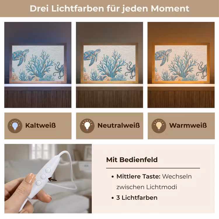 Dieren - Onderwater - Natuur - Mozaïek - Blauw Light Box met kabel (Tafellamp) klein -USP_lichtkleurDE