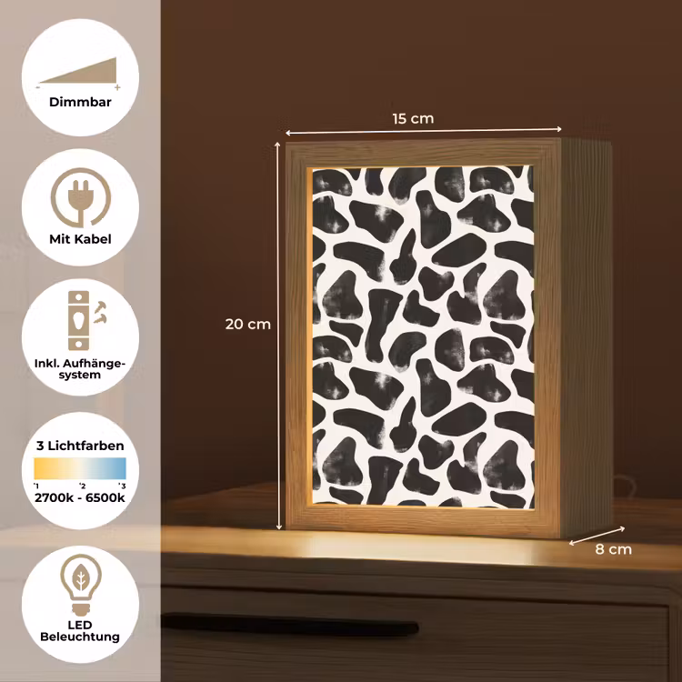 Dierenpatroon - Vlekken - Zwart - Wit Light Box met kabel (Tafellamp) klein 925 -USP_DE