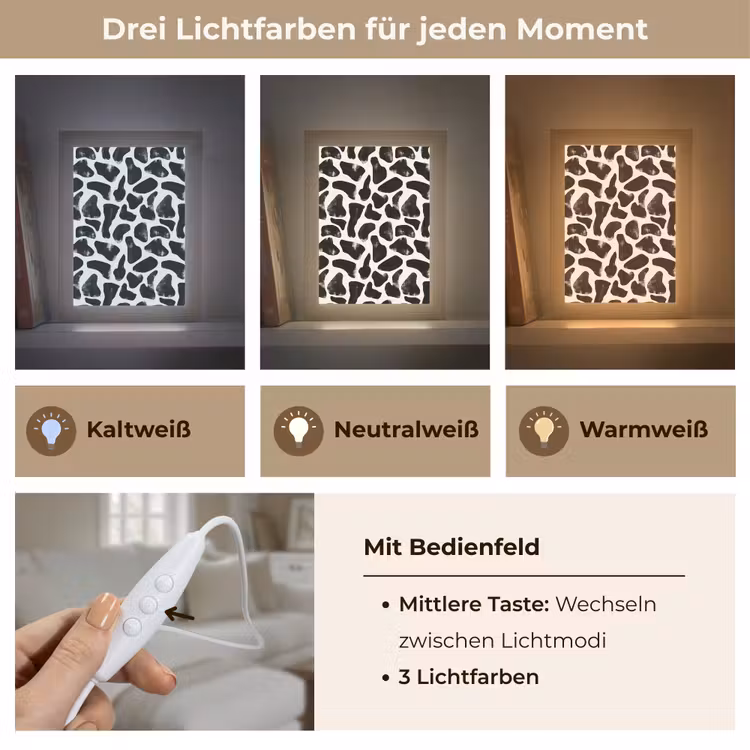 Dierenpatroon - Vlekken - Zwart - Wit Light Box met kabel (Tafellamp) klein 925 -USP_lichtkleurDE