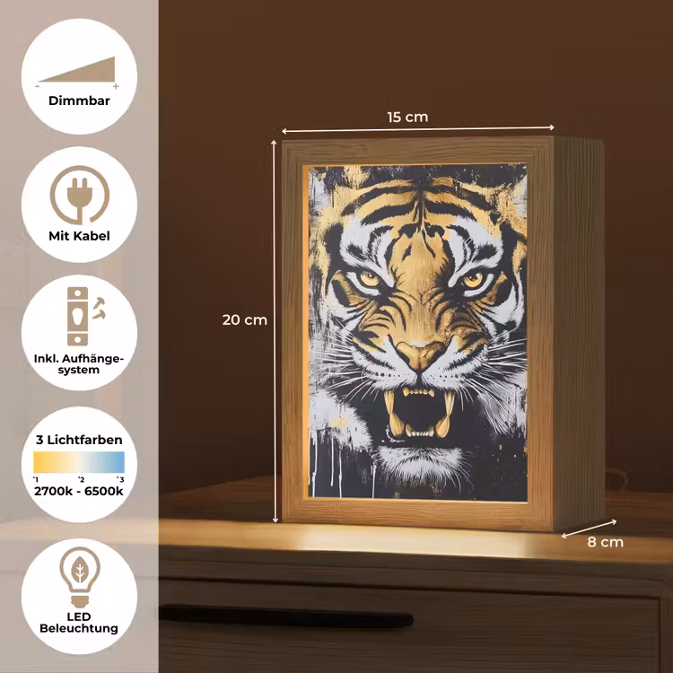 Tijger - Verfspatten - Goud Light Box met kabel (Tafellamp) klein -USP_DE