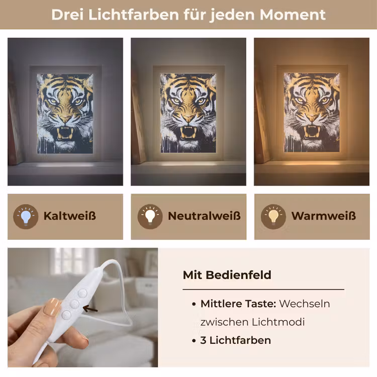 Tijger - Verfspatten - Goud Light Box met kabel (Tafellamp) klein -USP_lichtkleurDE