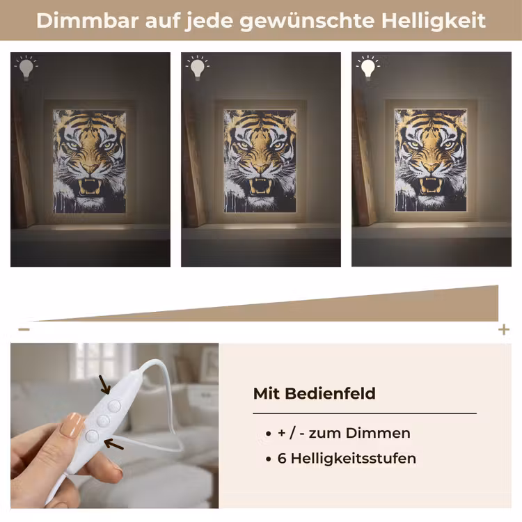 Tijger - Verfspatten - Goud Light Box met kabel (Tafellamp) klein -USP_dimbaarDE