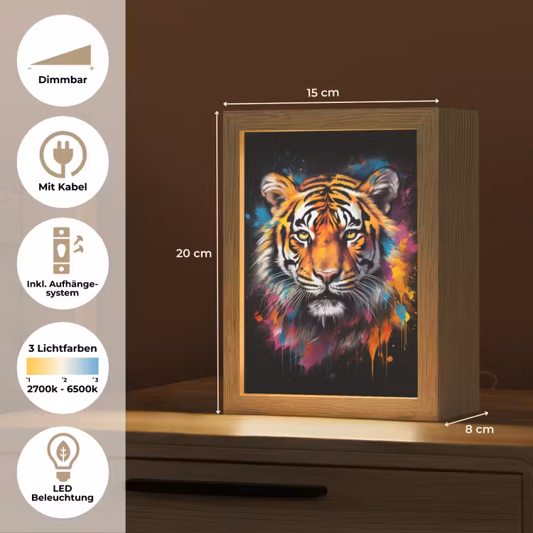 Tijger - Graffiti - Dieren - Zwart Light Box met kabel (Tafellamp) klein -USP_DE