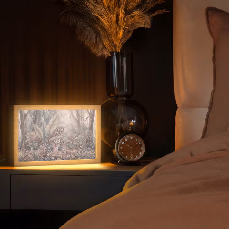 Tijger - Welp - Jungle - Illustratie - Dieren Light Box met kabel (Tafellamp) klein -sfeer1