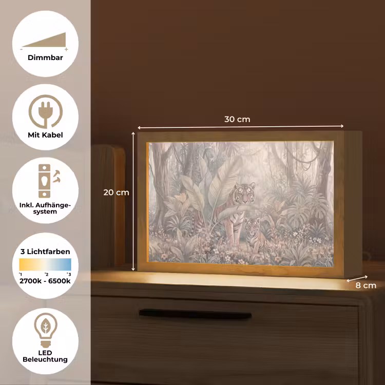 Tijger - Welp - Jungle - Illustratie - Dieren Light Box met kabel (Tafellamp) klein -USP_DE