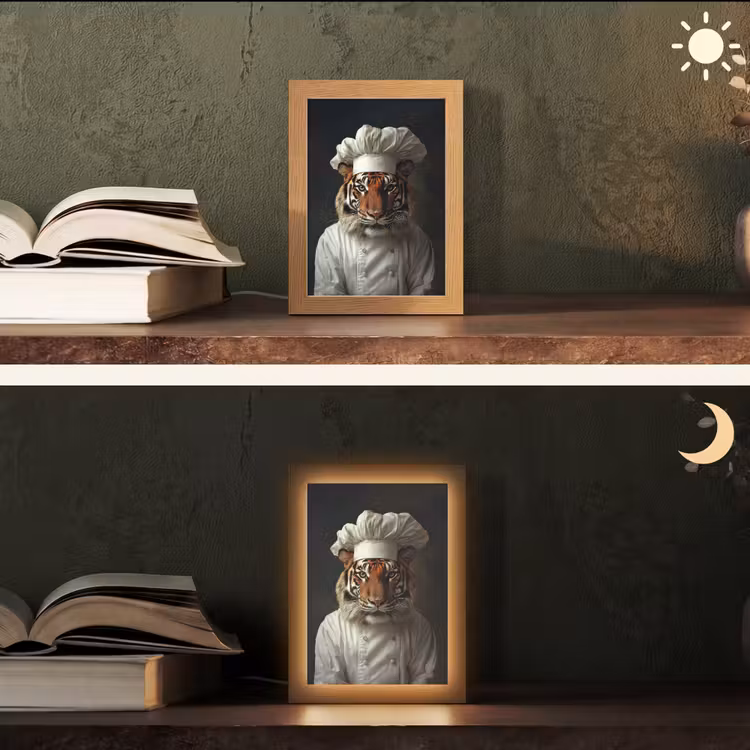 Tijger - Kokskleding - Bruin Light Box met kabel (Tafellamp) klein -sfeer3