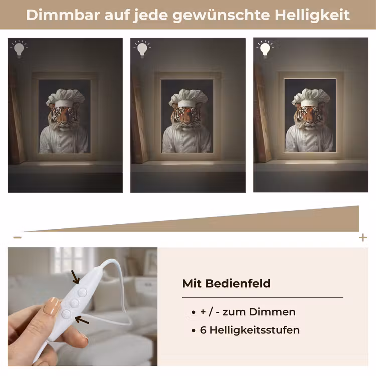 Tijger - Kokskleding - Bruin Light Box met kabel (Tafellamp) klein -USP_dimbaarDE