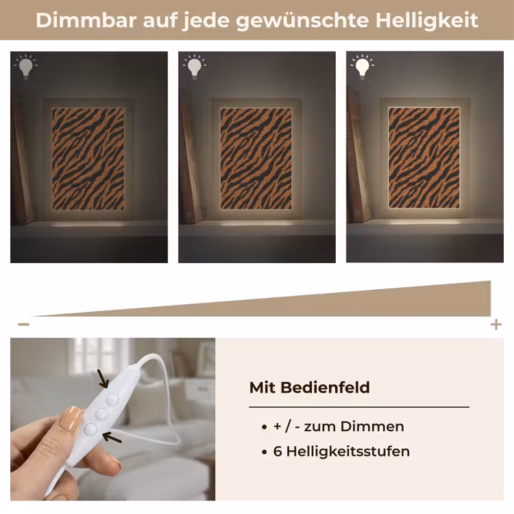 Tijger - Vacht - Zwart Light Box met kabel (Tafellamp) klein 925 -USP_dimbaarDE