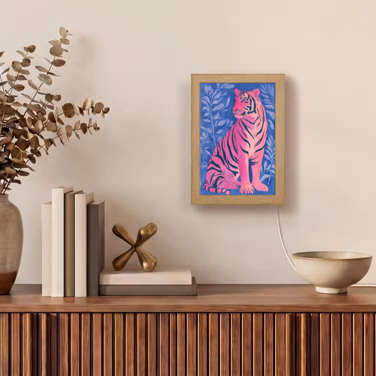 Tijger - Roze - Bladeren - Jungle Light Box met kabel (Tafellamp) klein -sfeer2