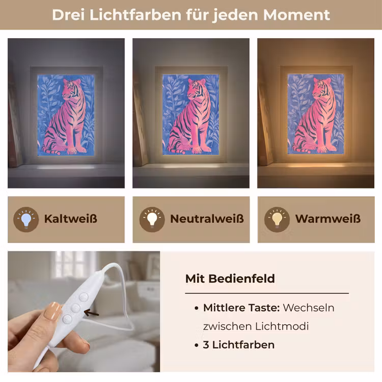 Tijger - Roze - Bladeren - Jungle Light Box met kabel (Tafellamp) klein -USP_lichtkleurDE