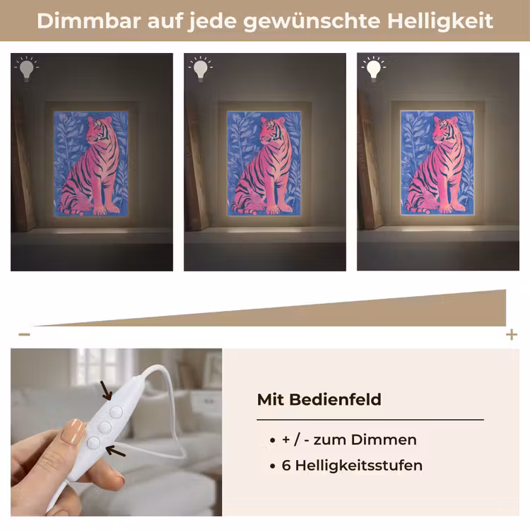 Tijger - Roze - Bladeren - Jungle Light Box met kabel (Tafellamp) klein -USP_dimbaarDE