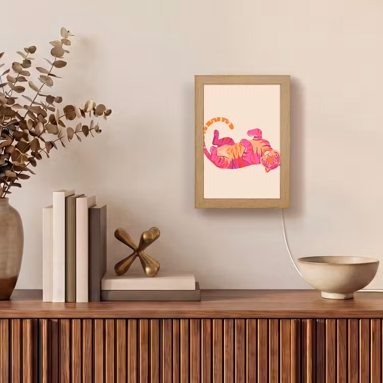 Tijger - Roze - Oranje Light Box met kabel (Tafellamp) klein -sfeer2