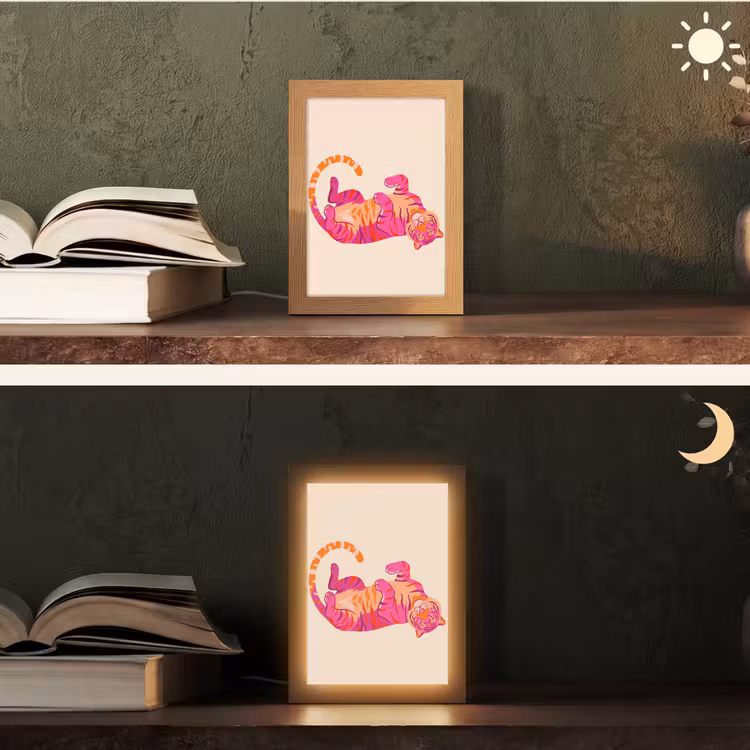 Tijger - Roze - Oranje Light Box met kabel (Tafellamp) klein -sfeer3