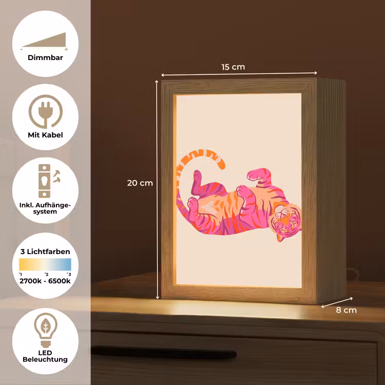 Tijger - Roze - Oranje Light Box met kabel (Tafellamp) klein -USP_DE