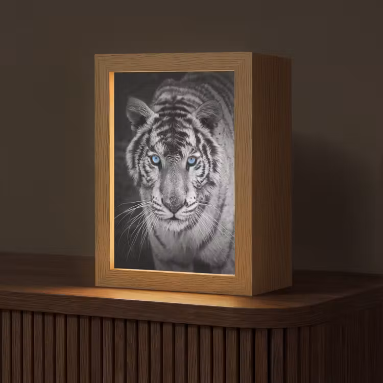 Tijger - Dier - Zwart - Blauw - Modern Light Box met kabel (Tafellamp) klein -z3d_website