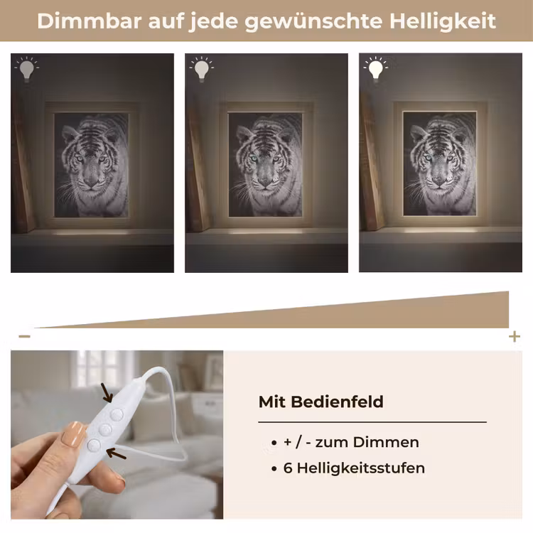 Tijger - Dier - Zwart - Blauw - Modern Light Box met kabel (Tafellamp) klein -USP_dimbaarDE