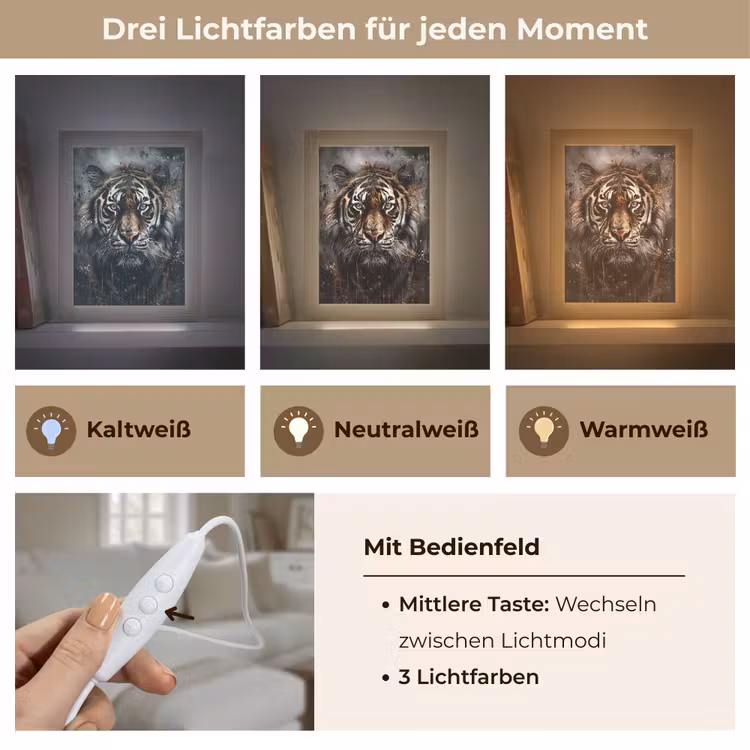 Tijger - Dieren - Portret - Luxe - Zwart Light Box met kabel (Tafellamp) klein -USP_lichtkleurDE