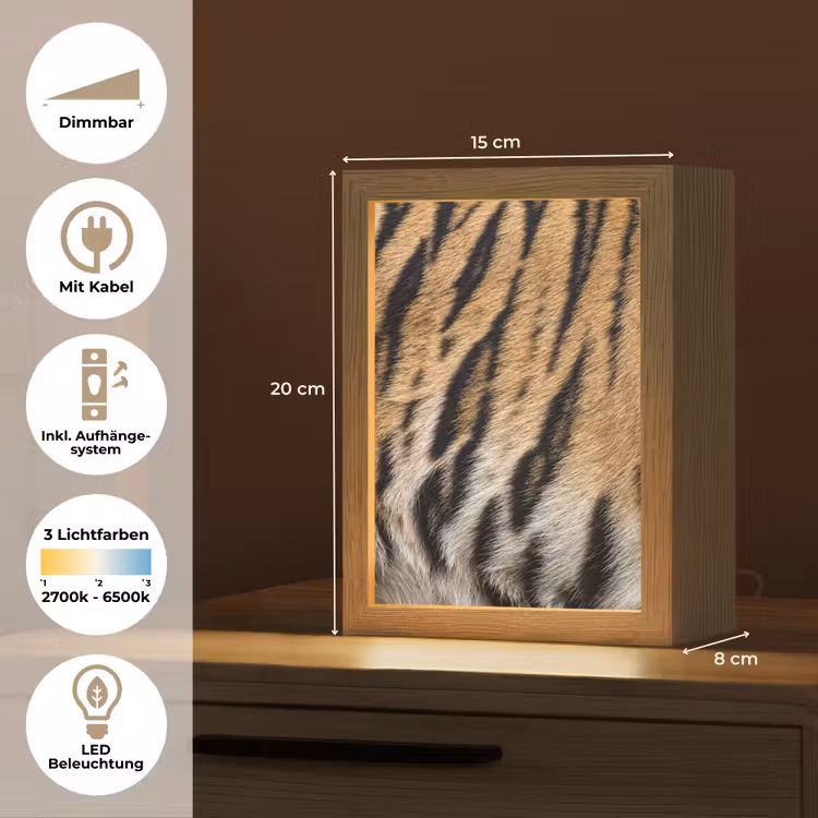 Tijgervacht - Klassiek - Zwart Light Box met kabel (Tafellamp) klein -USP_DE