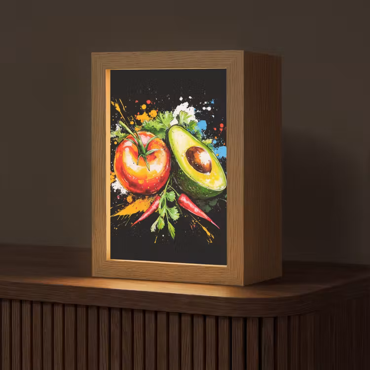 Tomaat - Avocado - Peper - Graffiti - Verf - Modern Light Box met kabel (Tafellamp) klein -z3d_website