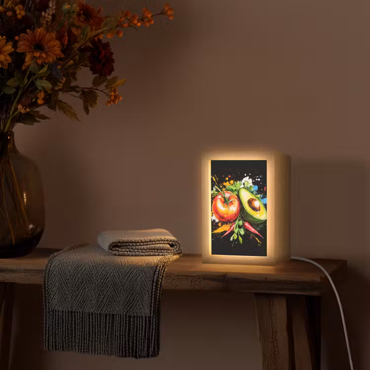 Tomaat - Avocado - Peper - Graffiti - Verf - Modern Light Box met kabel (Tafellamp) klein -sfeer4