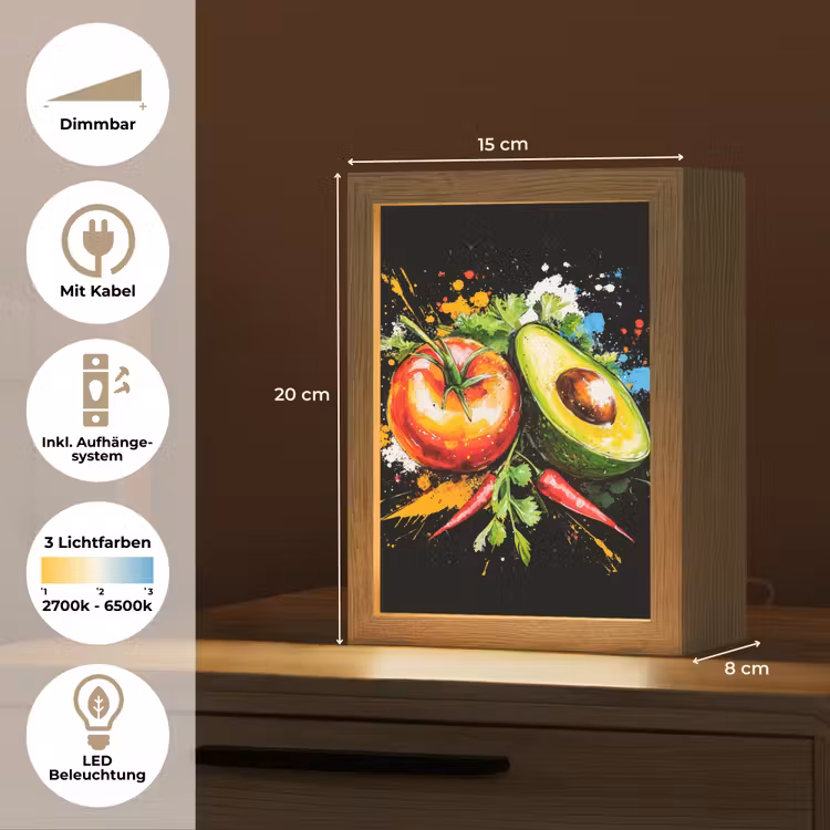 Tomaat - Avocado - Peper - Graffiti - Verf - Modern Light Box met kabel (Tafellamp) klein -USP_DE