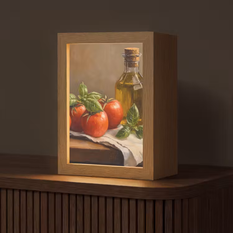 Tomaten - Olijfolie - Stilleven Light Box met kabel (Tafellamp) klein -z3d_website