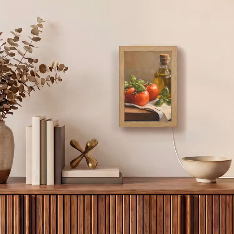 Tomaten - Olijfolie - Stilleven Light Box met kabel (Tafellamp) klein -sfeer2