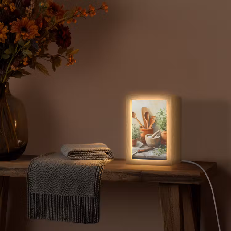 Potten - Kruiden - Hout Light Box met kabel (Tafellamp) klein -sfeer4