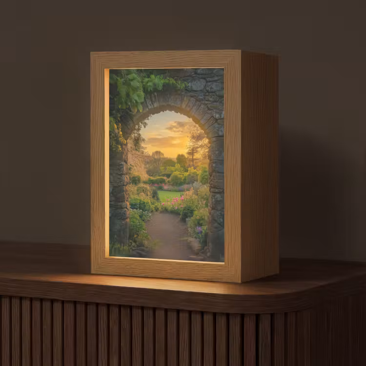 Poort - Planten - Zonsondergang Light Box met kabel (Tafellamp) klein -z3d_website
