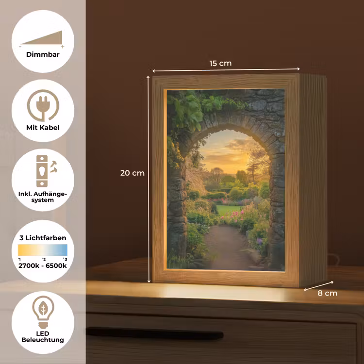 Poort - Planten - Zonsondergang Light Box met kabel (Tafellamp) klein -USP_DE