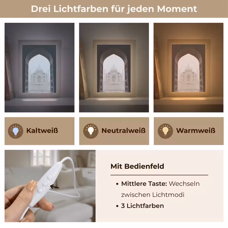 Poort - Symmetrische koepel - Minaretten - Moskee Light Box met kabel (Tafellamp) klein -USP_lichtkleurDE