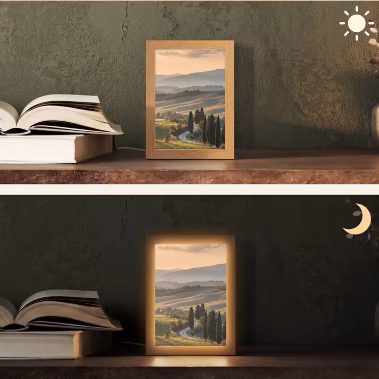 Toscaans - Landschap - Heuvels Light Box met kabel (Tafellamp) klein -sfeer3