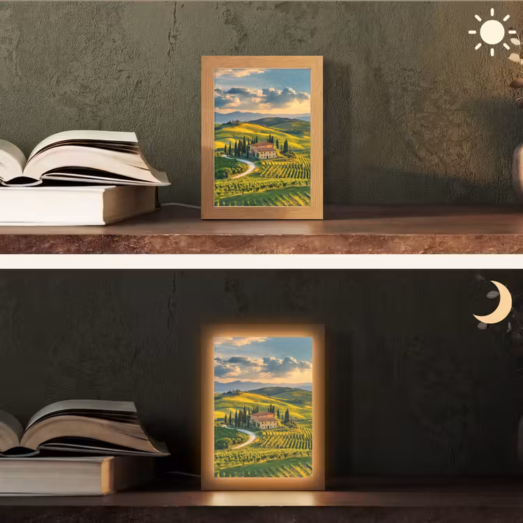 Toscane - Landschap - Wijngaarden Light Box met kabel (Tafellamp) klein -sfeer3
