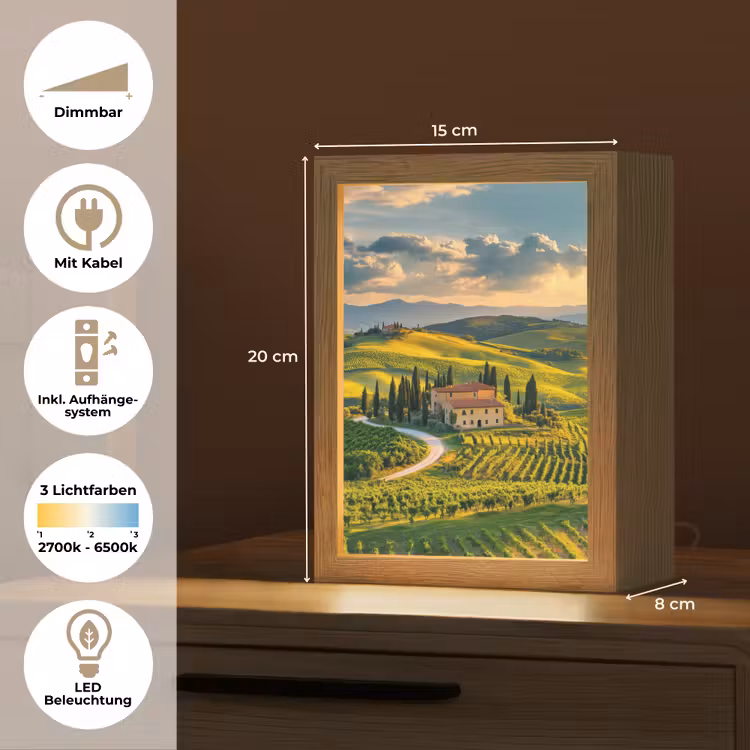 Toscane - Landschap - Wijngaarden Light Box met kabel (Tafellamp) klein -USP_DE