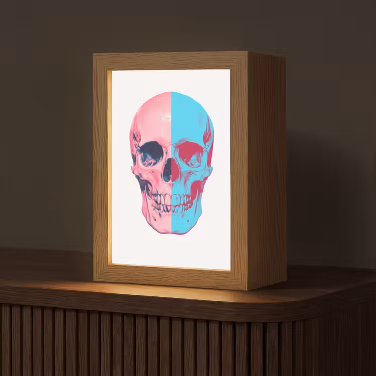 Schedel - Grafisch - Roze - Verdeeld Light Box met kabel (Tafellamp) klein -z3d_website