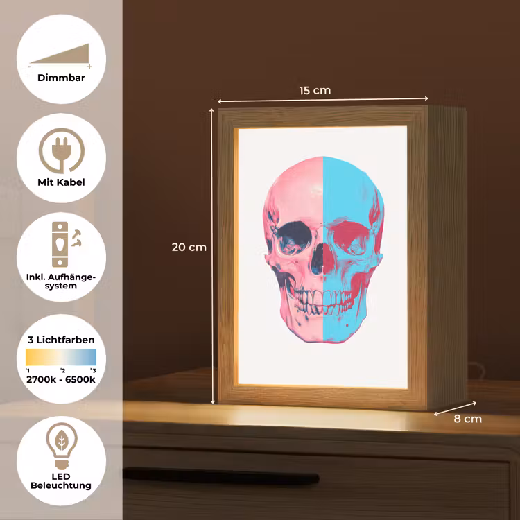 Schedel - Grafisch - Roze - Verdeeld Light Box met kabel (Tafellamp) klein -USP_DE
