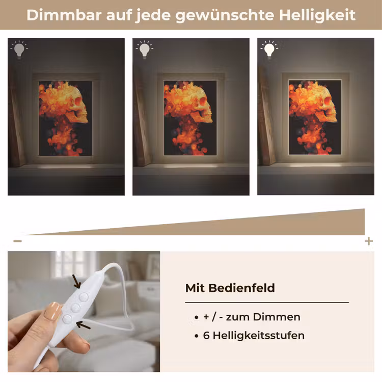 Schedel - Oranje - Zijaanzicht - Vlammen Light Box met kabel (Tafellamp) klein -USP_dimbaarDE