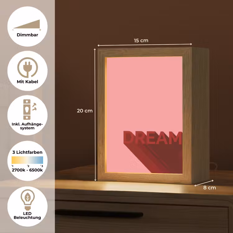 Dream - 3D - Rood - Roze Light Box met kabel (Tafellamp) klein -USP_DE