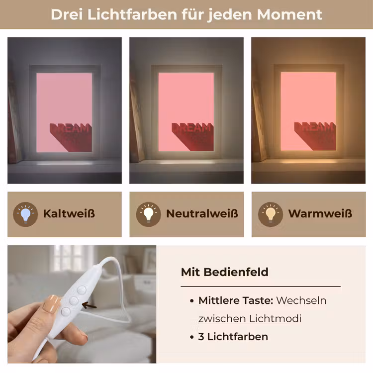 Dream - 3D - Rood - Roze Light Box met kabel (Tafellamp) klein -USP_lichtkleurDE