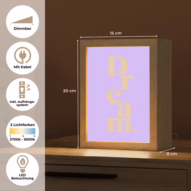 Dream - Paars - Typografisch Light Box met kabel (Tafellamp) klein -USP_DE